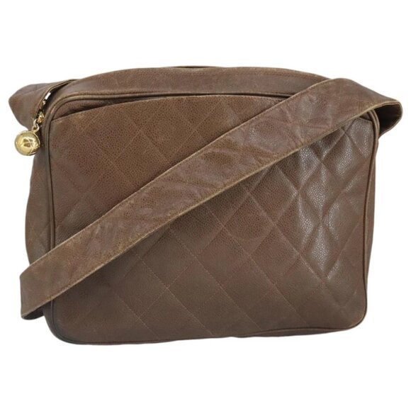 CHANEL Shoulder Bag Grained Calf Skin Brown Gold CC - Picture 1 of 14